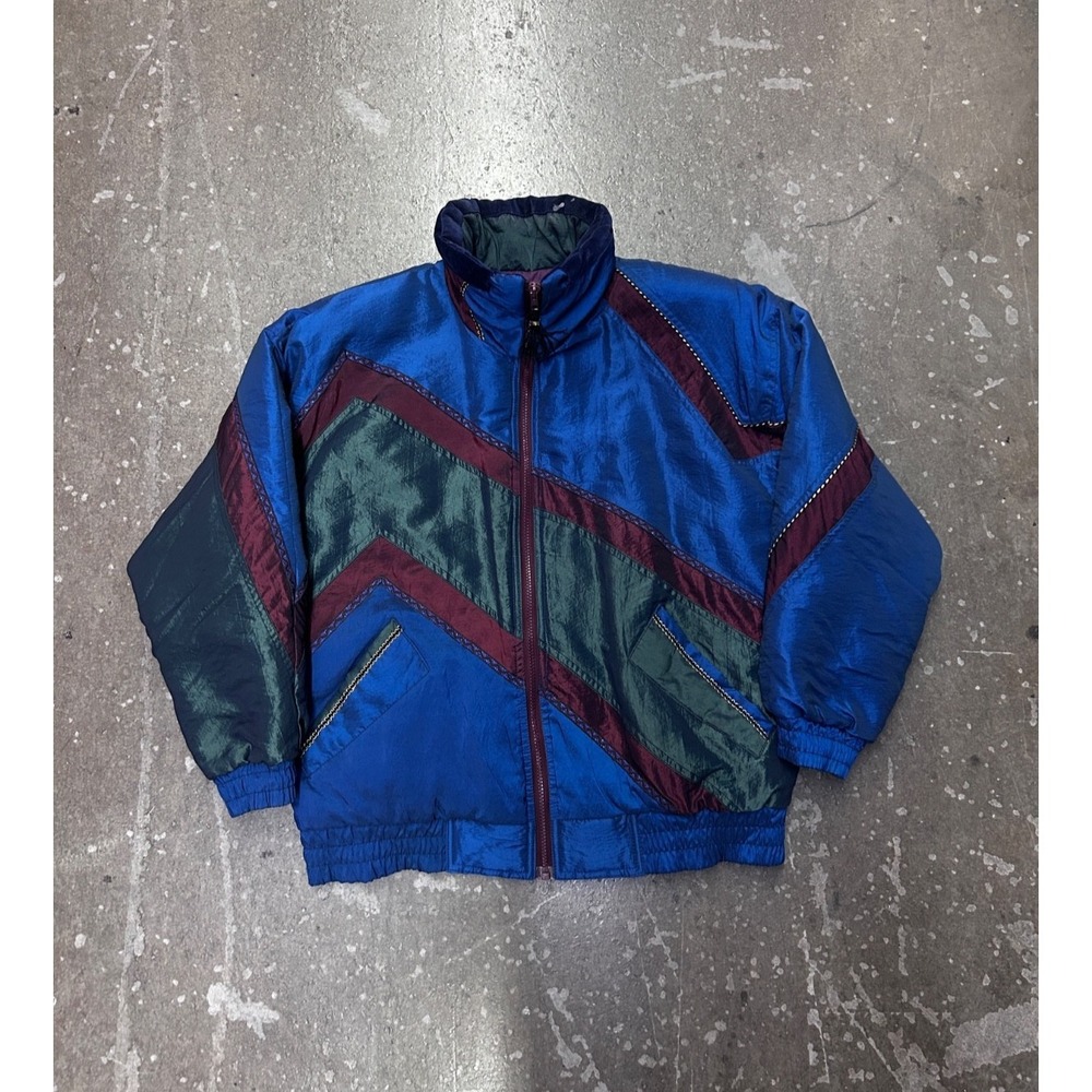 Vintage 90s IZZI Colorblock Puffer Jacket Men's M Blue Retro Ski Streetwear